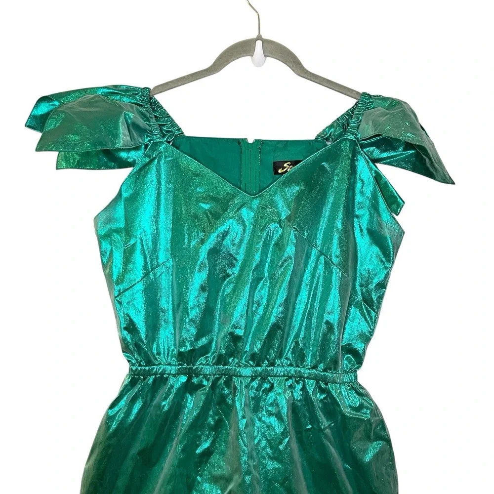 Vintage Secrets Green Fairy Metallic Mini Dress Costume Asymmetric Short S - Picture 3 of 6